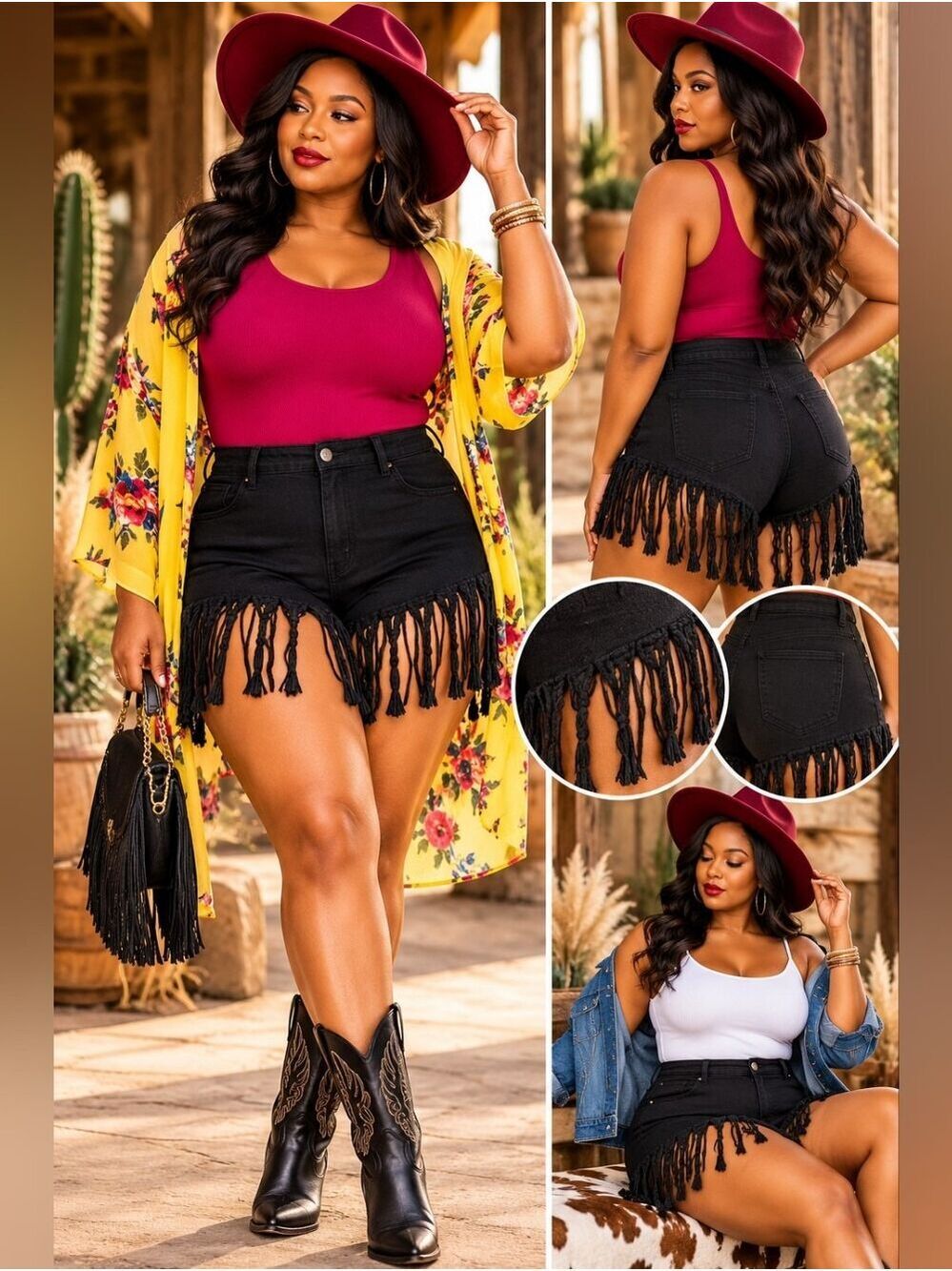 M.A.P Distressed Black Tassel Fringe High-Waist Denim Shorts